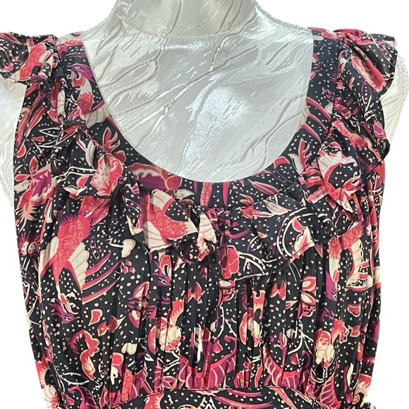 French Connection Sz 6 Floral Mini Dress Side Ties Ruffle Neckline Cottagecore - Picture 5 of 14